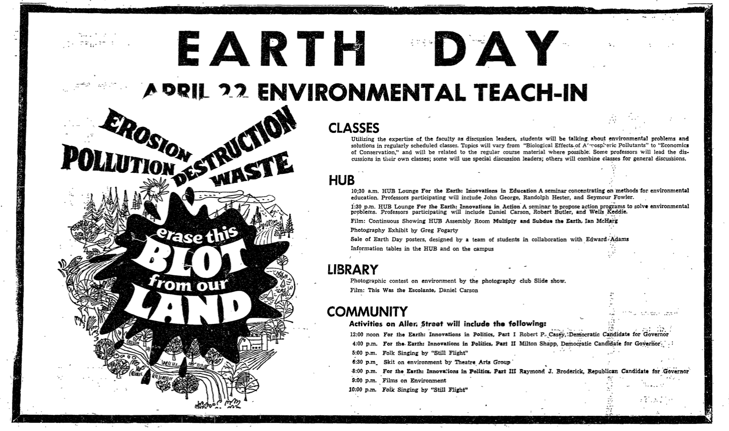 Earth Day advertisement, Daily Collegian, April 22, 1970.