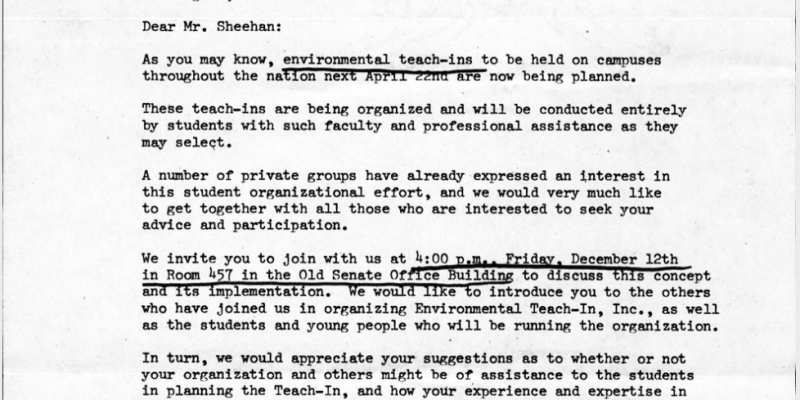 Correspondence from Environmental Teach-In Committee to Jack Sheehan, December 6, 1969