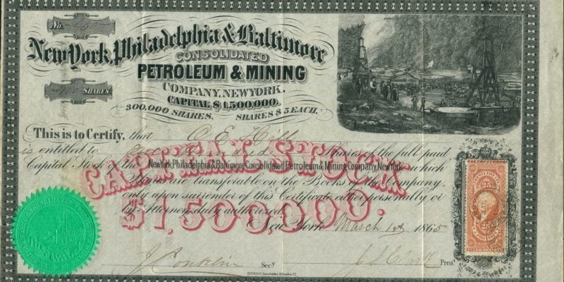 New York, Philadelphia and Baltimore Consolidated Petroleum and Mining, $1,500,000 stock