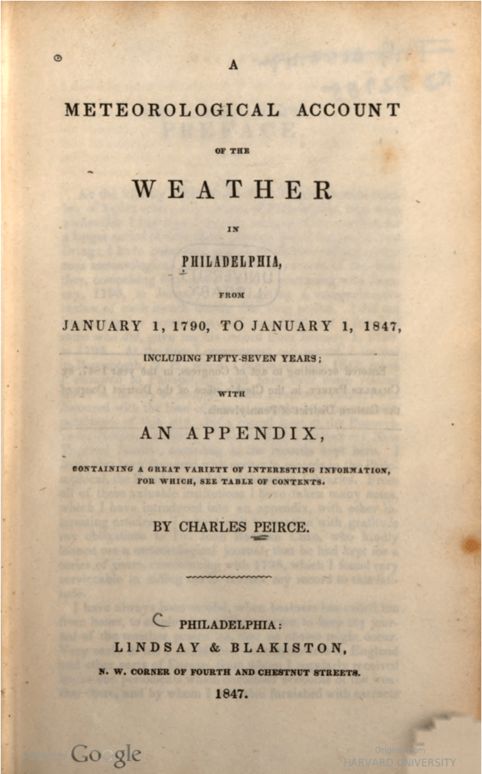Title page of A Meteorological Account of the Weather in Philadelphia: from January 1, 1790, to January 1, 1847, including Fifty-Seven Years
